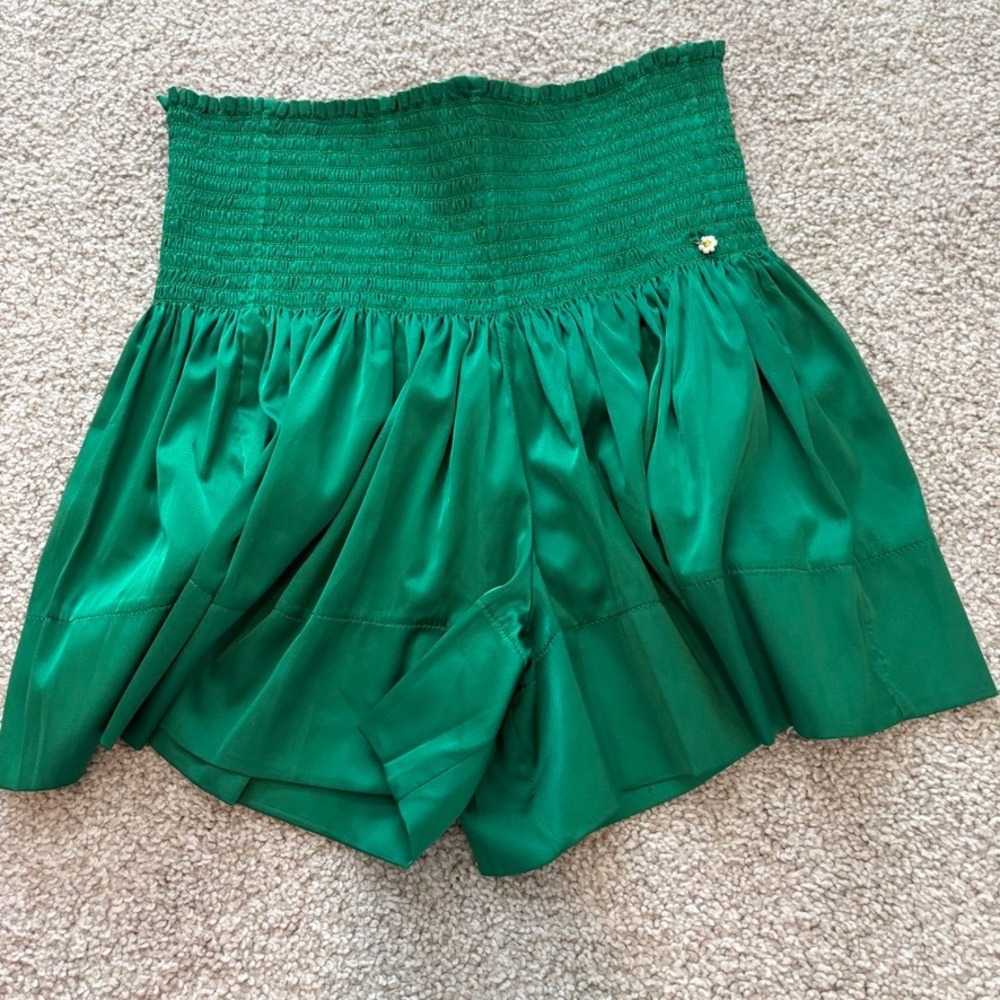 Natural Life Daisy Shorts Womens S Green Smocked Waist Satin Flowy Boho Festival